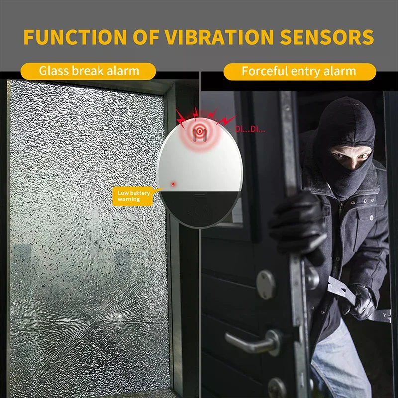 Wireless Door And Window Vibration Sensor Alarm 130dB Glass Breakage Anti-theft Sensor, Easy Install For Home Safety Protection