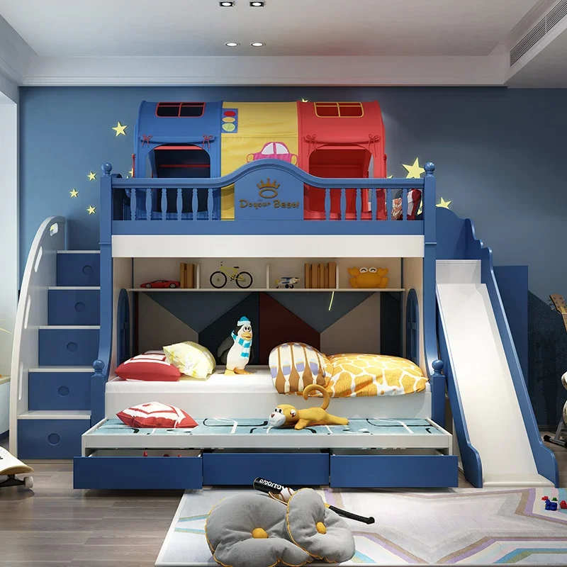 Multi functional 3drawers storage bed slide bedroom frames full king size kids Bunk 2 people beds luxury twin modern furniture