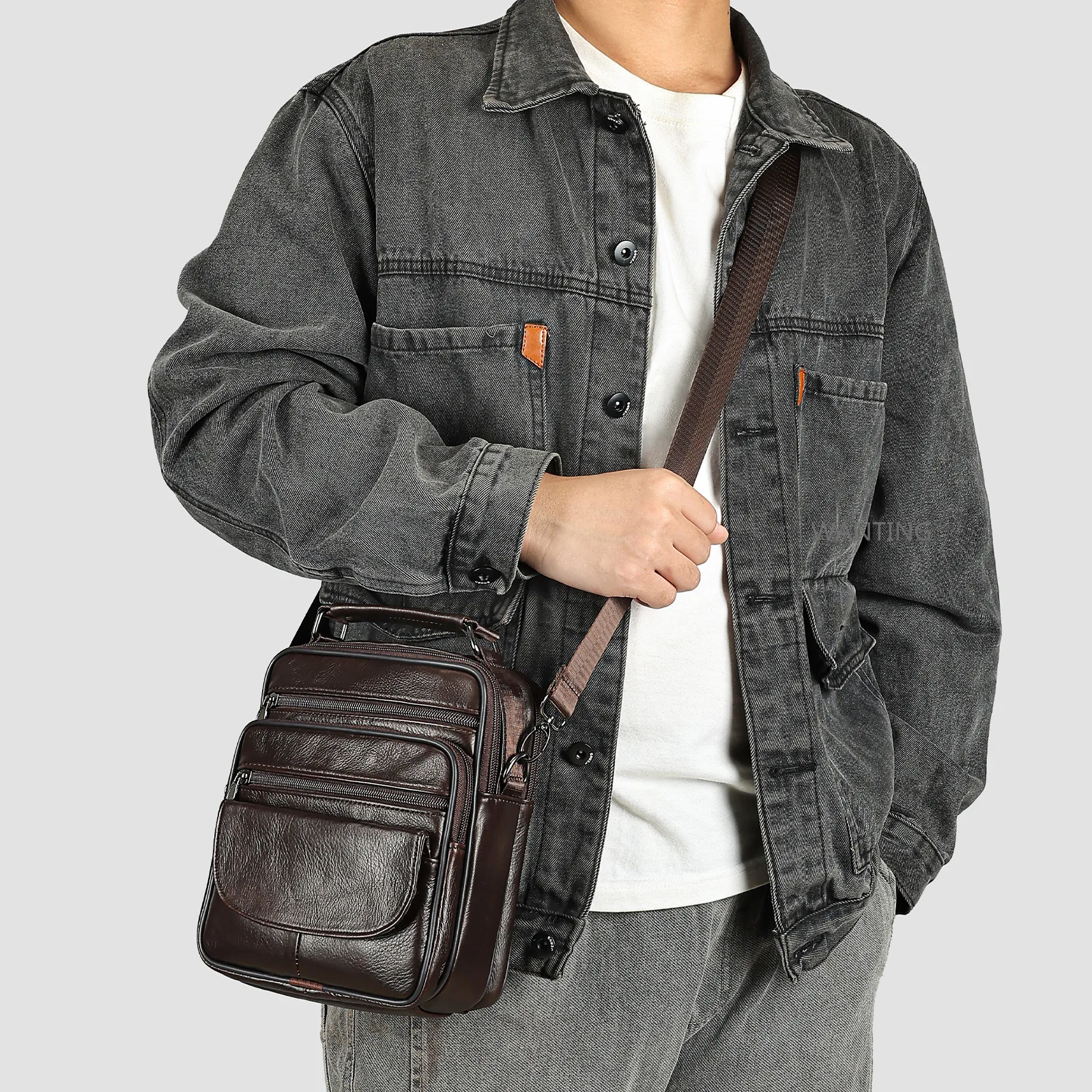 

Genuine Leather Shoulder Bags Casual Small Handbags Purse Black Messenger Bags
