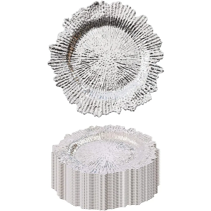 

24 шт. 12,6-дюймовые круглые тарелки для зарядных устройств, объемные пластиковые сервировочные тарелки для зарядного устройства для свадебной вечеринки, украшения для стола, 24 шт. Si