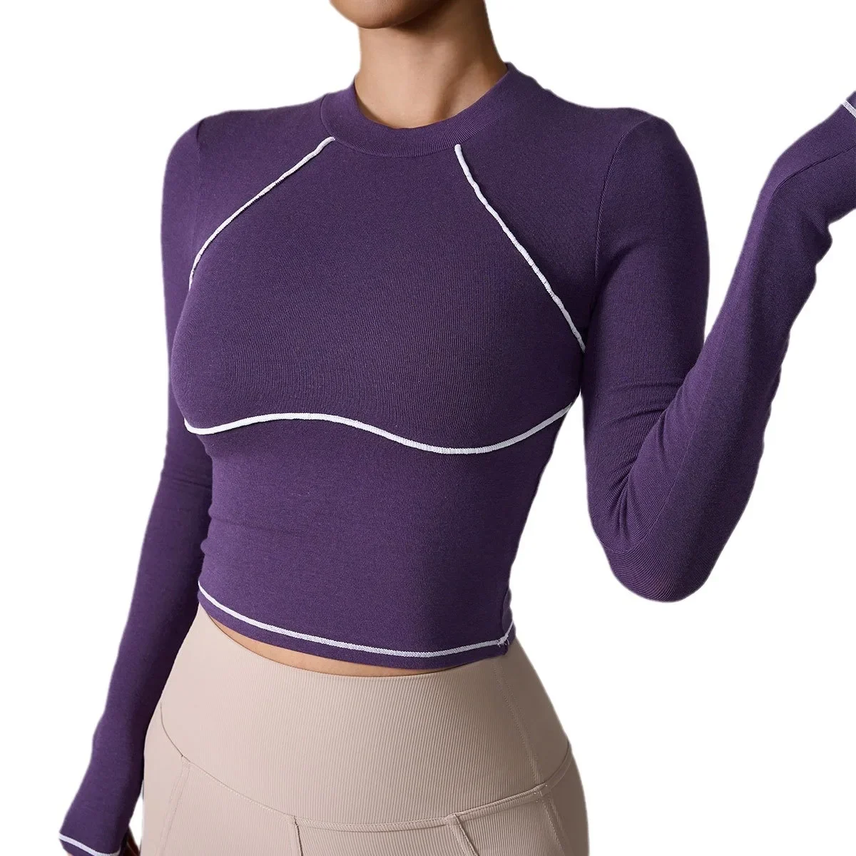 a * Yoga sweater lightweight sweater running fitness suit color blocked long sleeved yoga suit