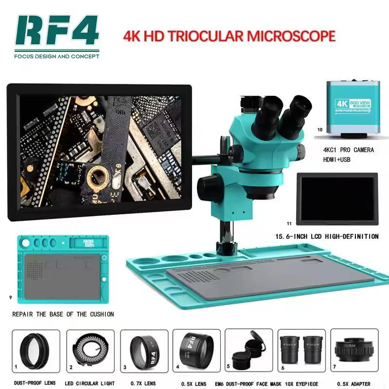 RF4 HD 4K USB Camera Zoom Triocular Microscope 15.6Inch 4K HD Display Screen Phone Soldering PCB Repair  RF7050TVD2-4KC1-M156