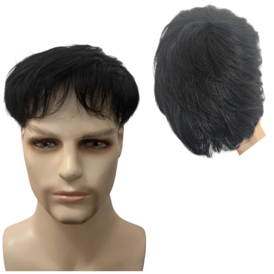 Textured Men's Wig Real Human Hair Toupee for Men Clip-On Hair Wig Natural Topper Overhead Replacement Block for Hair Loss