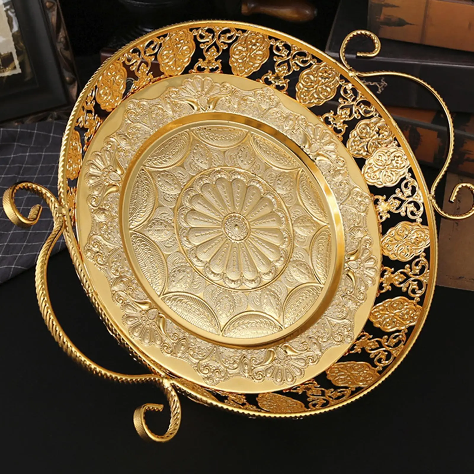

Fruit Basket Storage Decorative Jewelry Tray Metal Earring Decor Floral Gift Dessert for Bathroom Living Room Home Party Wedding