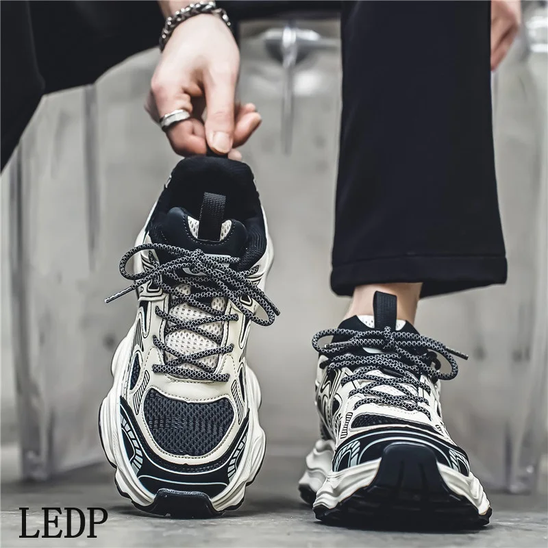 LEDP Retro Senior Sense Daddy Schoenen Mannen 2025, Lente Ins Tide Street Shot Dikke Bodem Liefhebbers Casual Explosie Sneakers