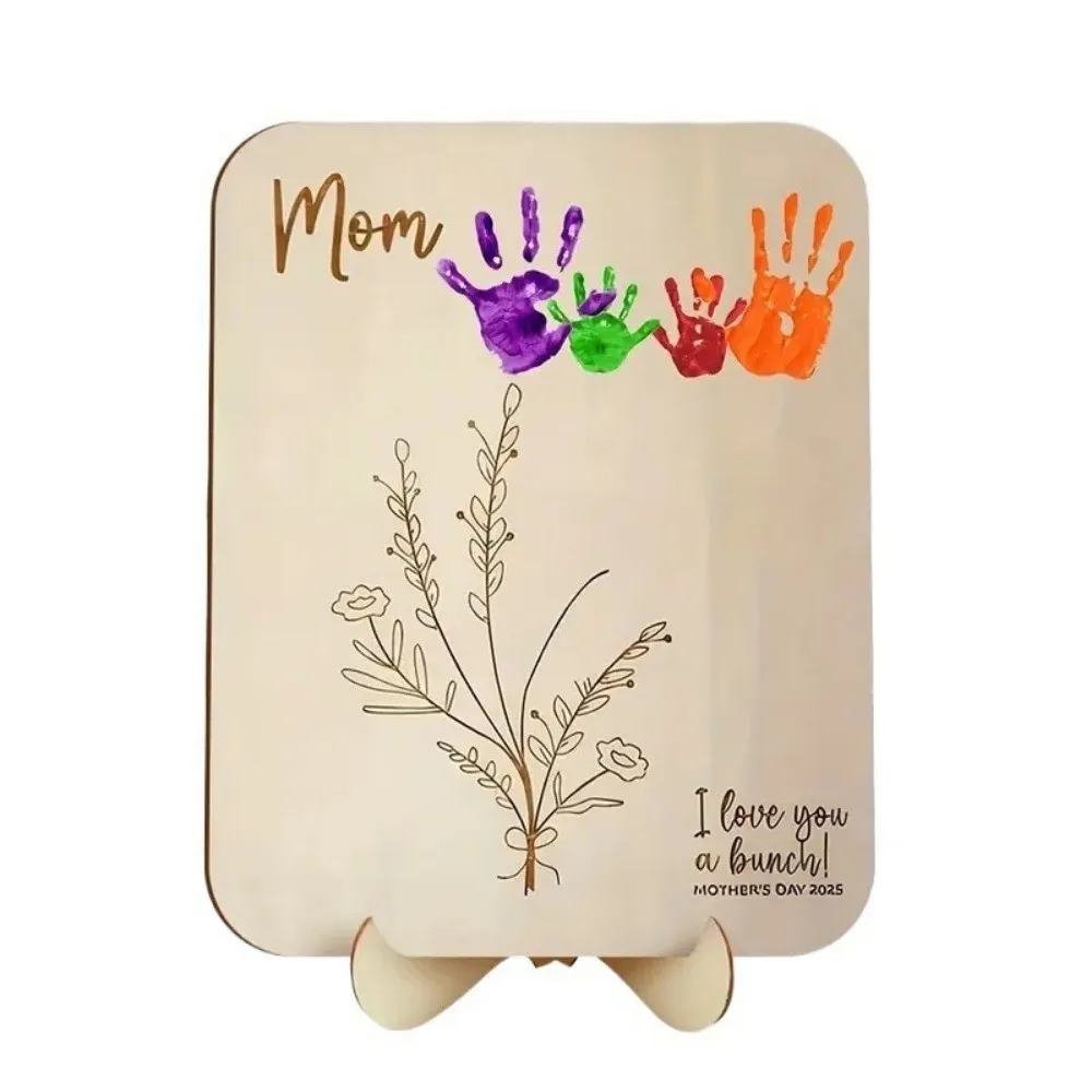 Hand Painted Mother's Day Plaque Decoration Ornament Flower Table Decor 2D Flat Mom Gifts DIY Handprint Sign Mother's Day