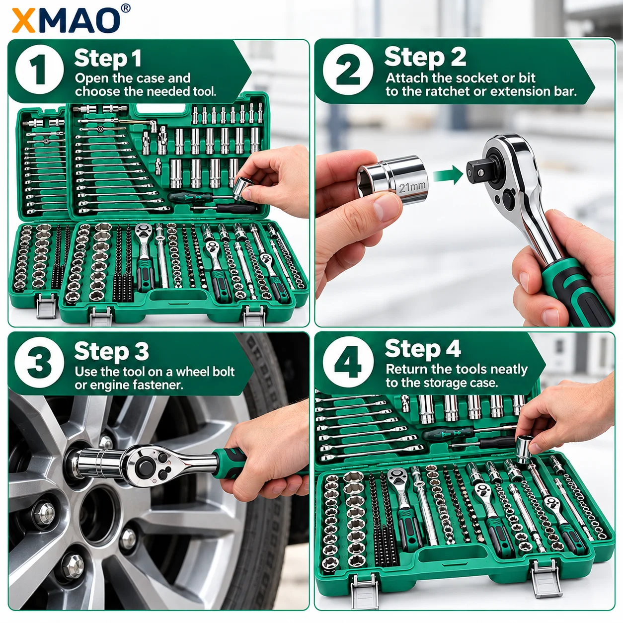 216 Piece Professional Socket Set with CR-V Steel Ratchets, Deep Sockets, Wrenches, Bits and Extensions for Automotive Repair