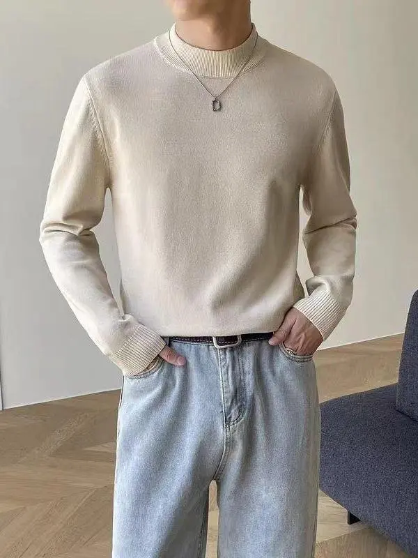 

Men's f High Collar Thin Knitted Sweater Winter Base Layer irt Pure Color Knitwear Faionable Urban Sle Youth Faion