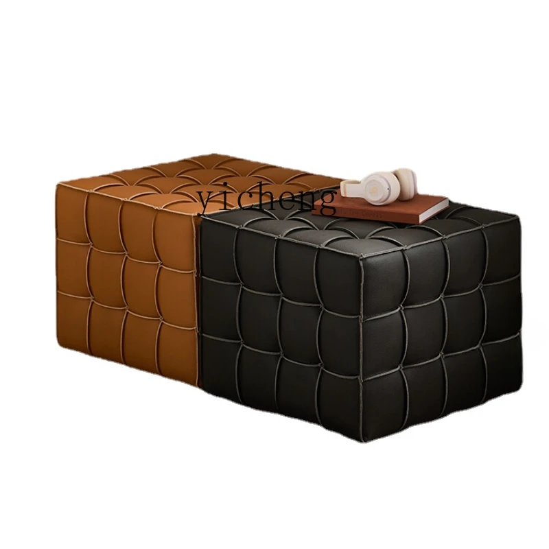 

Zws Cube Stool Household Leather Sofa Stool Living Room Pedal Shoe Changing Stool Creative Square Seat Pier