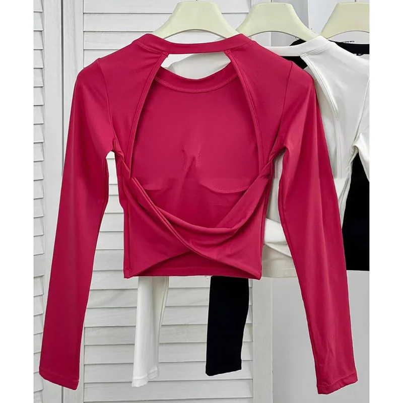 Sexy Short Backless Fixed Chest Pad Sports T-shirt Vest Women's Tight Fitting Quick Drying Slimming Yoga Suit Top Clothing