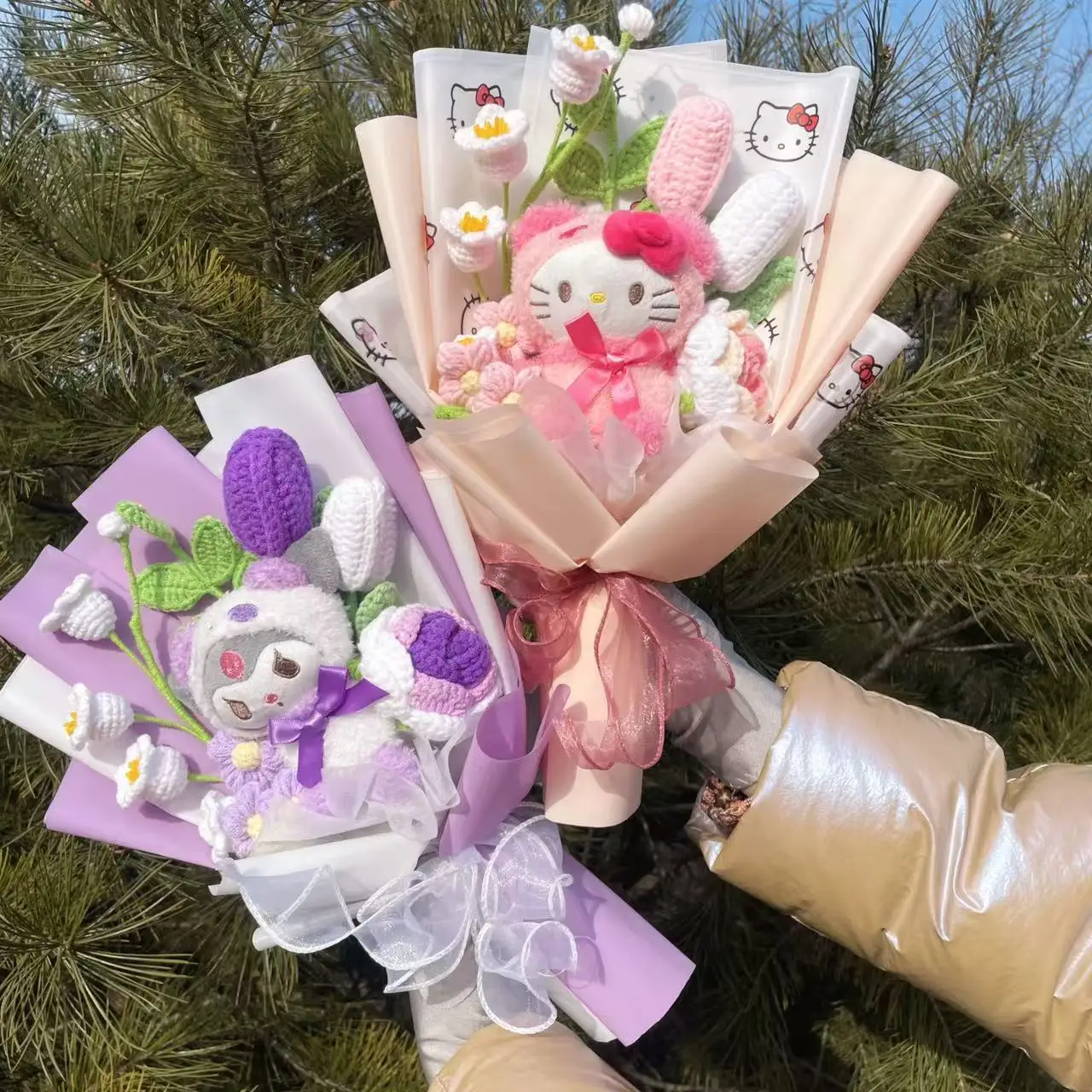 My Melody Kuromi Cinnamoroll Kt Kat Pluche Poppen Met Kunstbloemen Sanrio Boeket Valentijn Kerst Afstuderen Geschenken