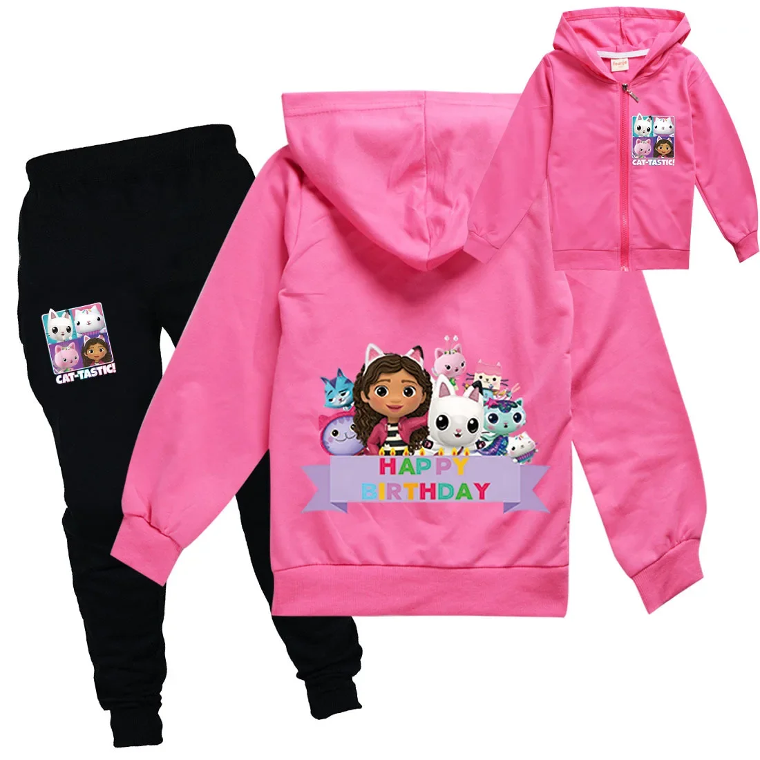 2024 Cartoon zipper coat Toddler Gabby Dollhouse Clothes Hoodies Pants 2 pcs sets Cute Children's 3-15T Clothing Kids Sweatshirt