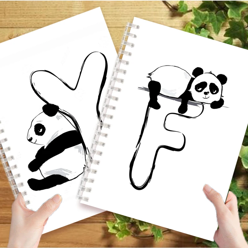 

A5 Spiral Notebook Lined Page Initial Alphabet Letter Note Book Majuscule Letters With Panda панда Personality Name Art Design