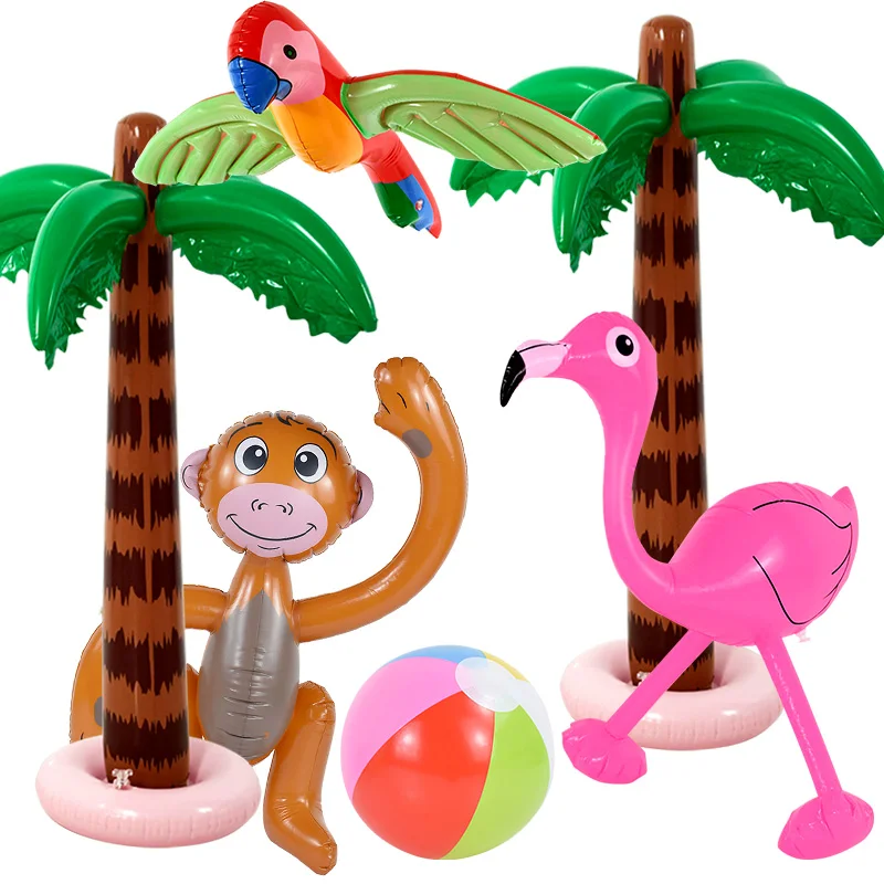 1pc 87cm Hawaiian Inflatable Coconut Tree Balloons Cute Monkey Flamingo Balloon For Summer Beach Wedding Pool Party Decor Globos