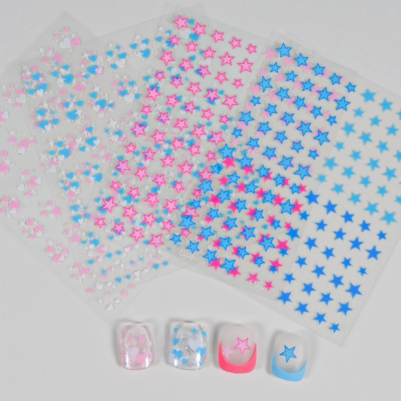 1 PC สีชมพู Star Nail Art สติกเกอร์ 3D Pentagram Self-Adhesive Y2K เล็บ Decals หรูหรา Black Star ตกแต่งเล็บ Slider