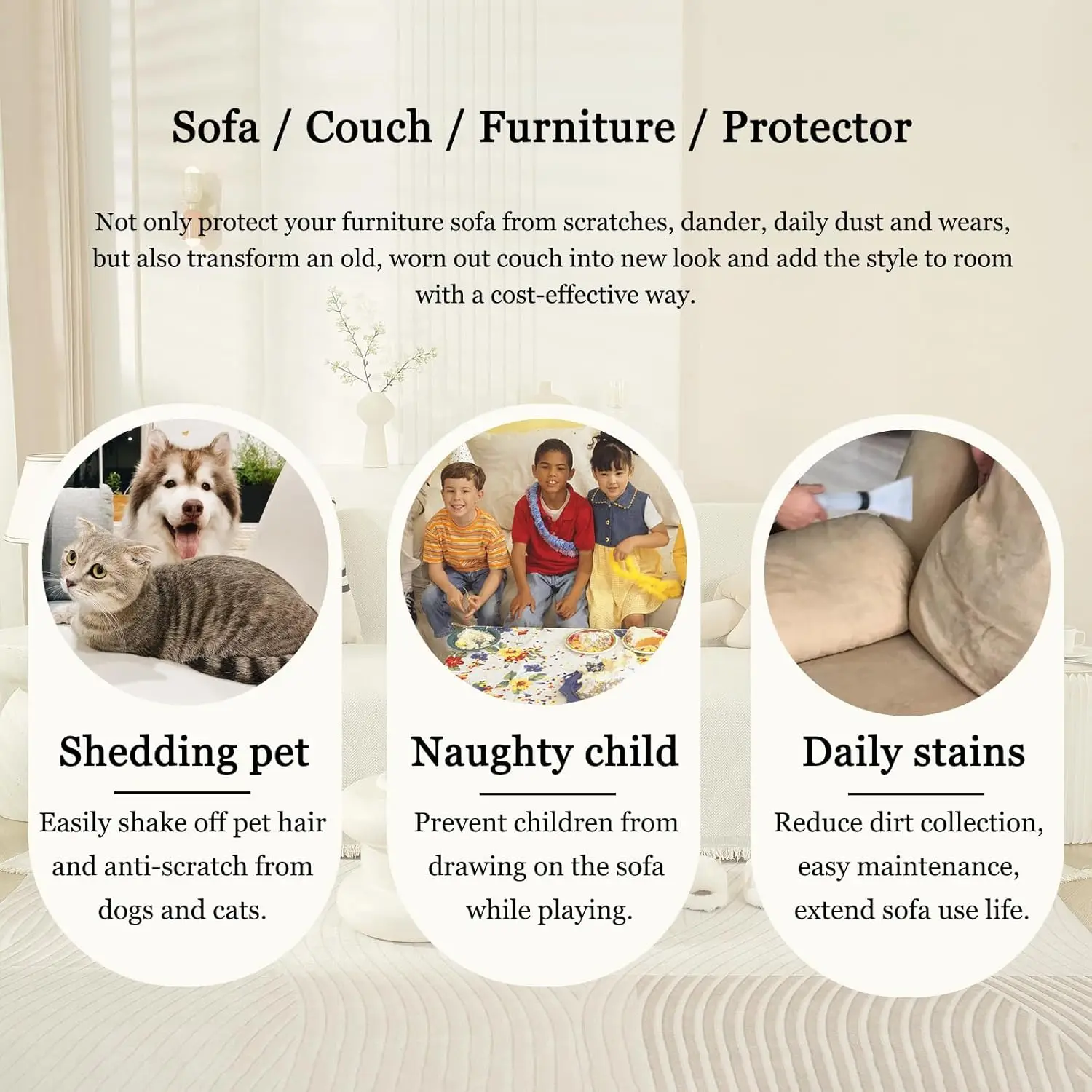 

Dreamingo Modern Minimalism Couch Cover Pets Loveseat Protector Cream White Chenille Sofa Covers For Sectional 3 Seat Couch