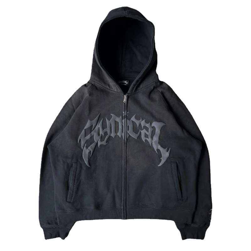 

2025 European and American New Trendy American Retro Zipper Hoodie Gothic Letter Star Printed Hoodie Unisex Casual Jacket