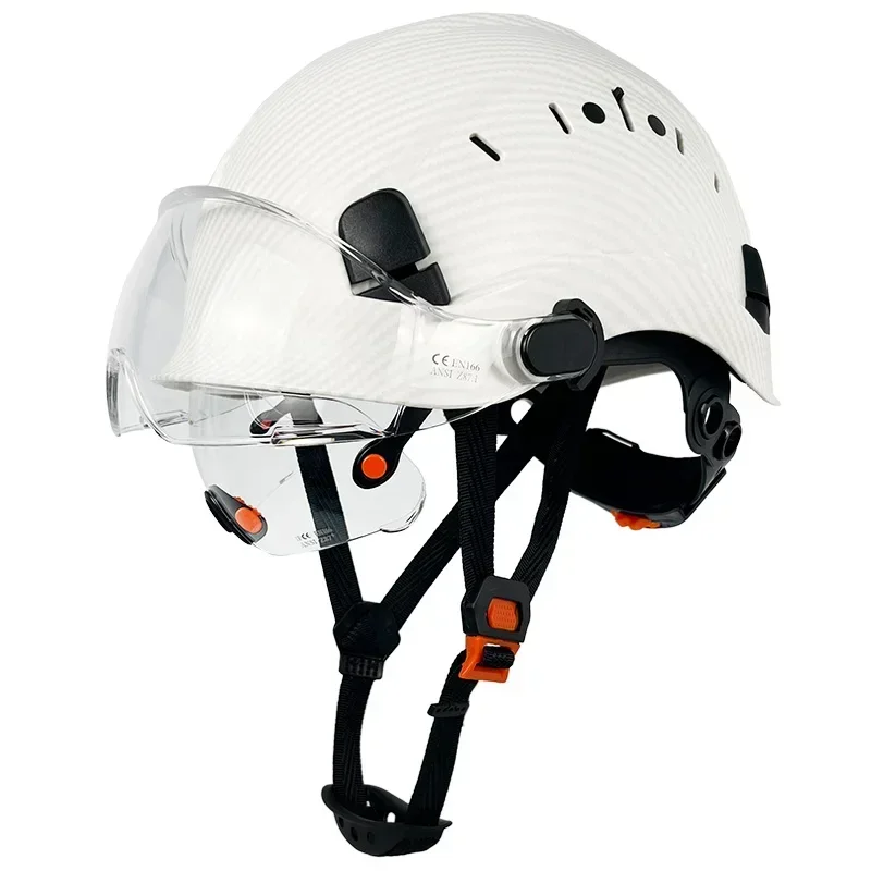 CE Carbon Fiber Pattern Construction Safety Helmet With Build In Visor Goggles For Engineer ANSI Hard Hat Industrial