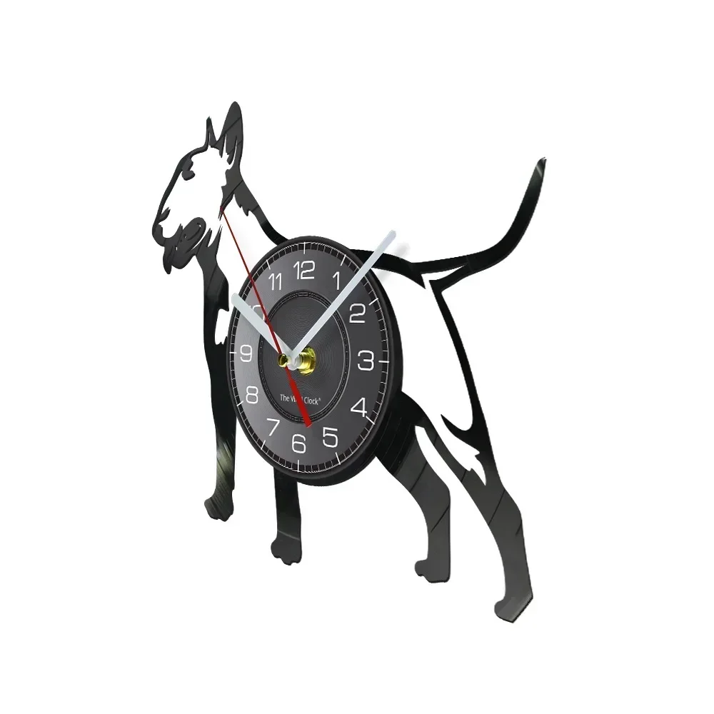 English Bullterrier Vinyl Record Silent Wall Clock Dog Spiral Timepiece Puppy Doggie Pet Wall Watch Bull Terrier Owner Gift