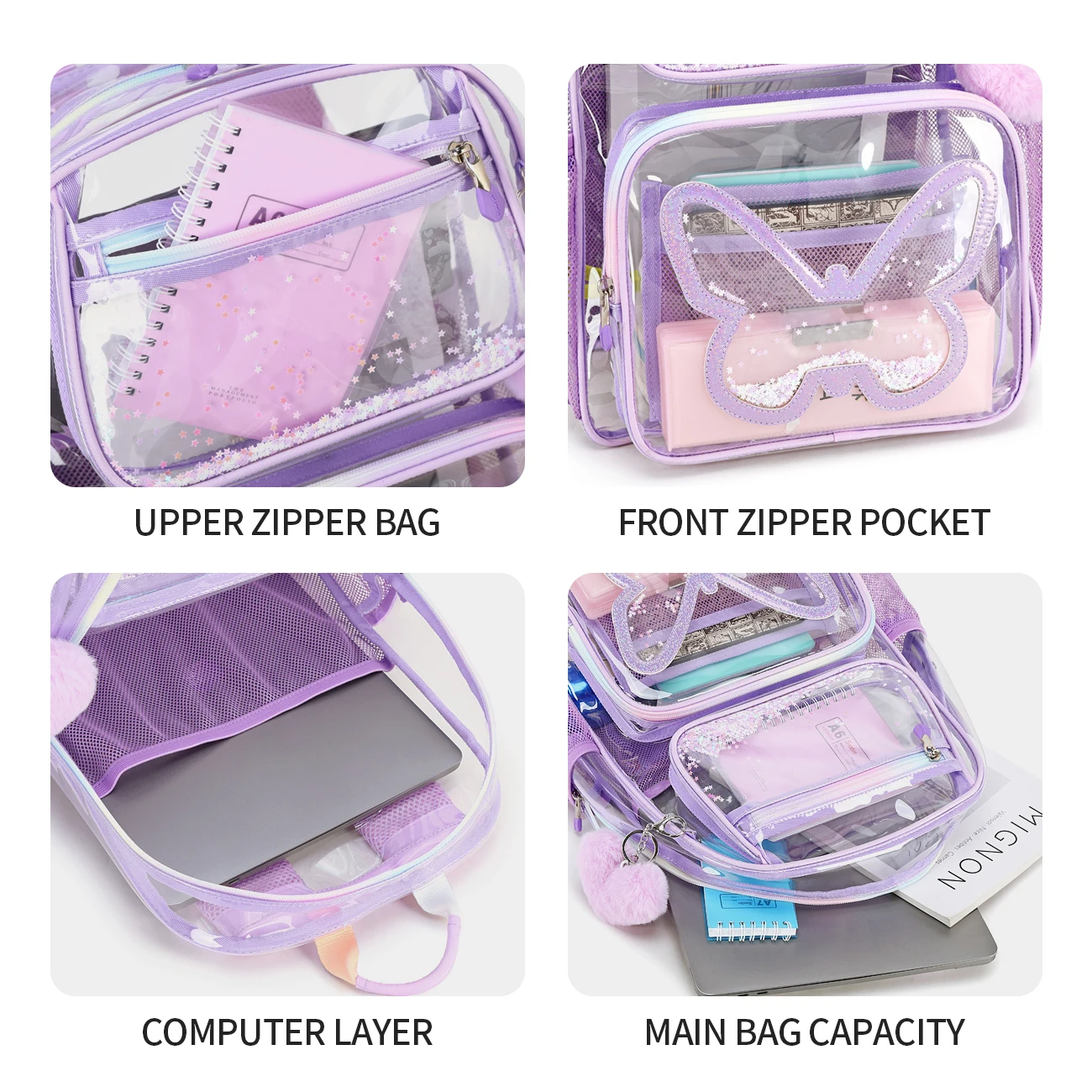 High Quality Waterproof Large Capacity TPU Transparent Clear Women Backpack