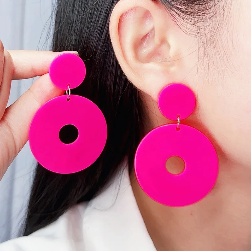 Foreign trade 12 colors round hollow acrylic stud earrings candy color personalized simple earrings ear jewelry women