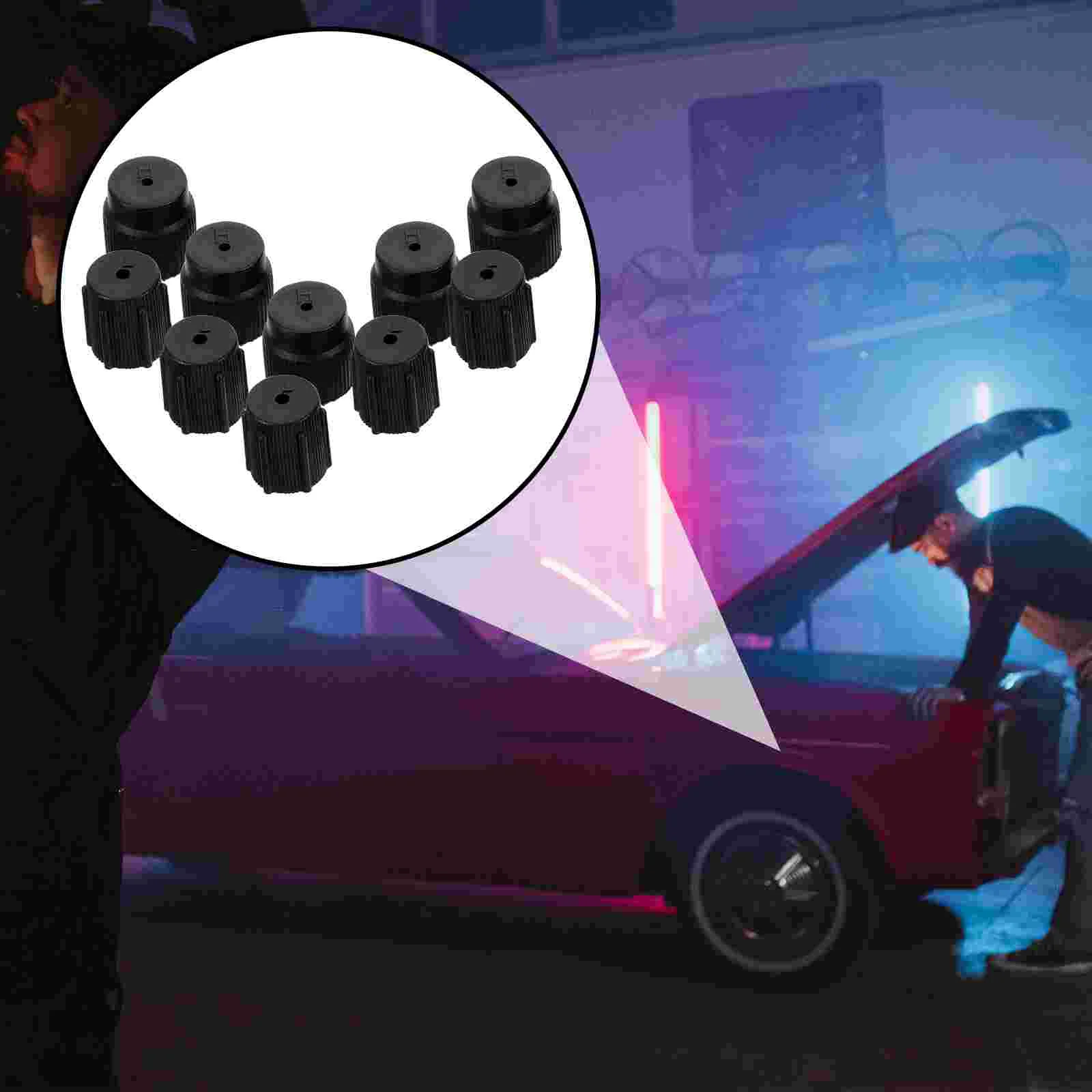 

10 Pcs Car Air Conditioner Pressure Cap Ac Valve Caps Charging Port Automatic Charge Kit Black Recharge
