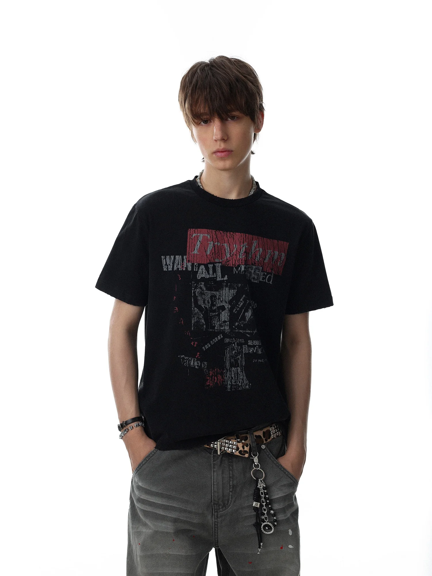 MRNEARLY American Retro Vintage Print Short Sleeve T-Shirt Unisex Loose Versatile Faded Trendy Brand Top Breathable Cotton