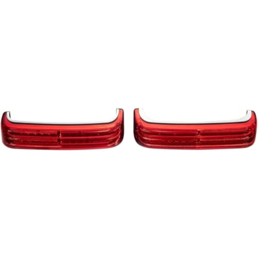 Motorcycle saddlebag light, chrome housing with red lens, sequential LED turn signal functionality