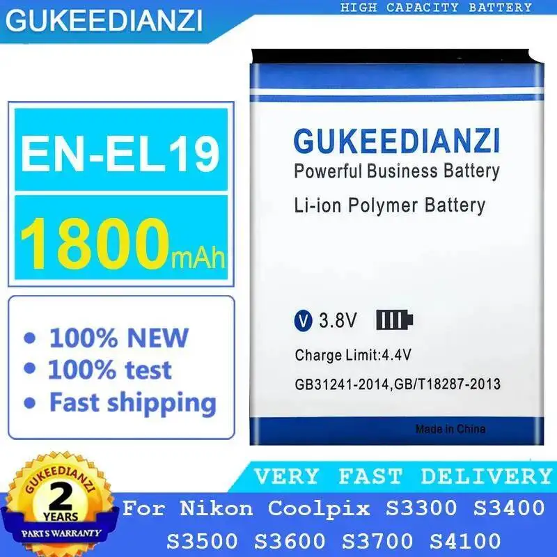

EN-EL19 Camera Battery High-Efficiency For Nikon Coolpix S3300 S3400 S3500 S3600 S3700 S4100 1800Mah