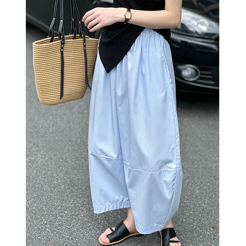 EAEOVNI Casualหลวมสีทึบกางเกงยาวผู้หญิงสูงเอวสีทึบกางเกงขากว้างแฟชั่น 2025 เสื้อผ้าใหม่ฤดูร้อน