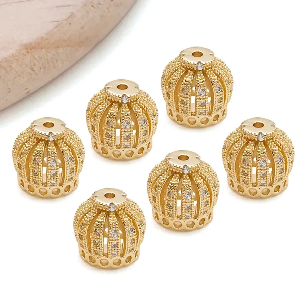 2Pcs 18K Gold Plated Brass with Zircon Crown Beads Caps For DIY Bracelets Earrings  Jewelry Making Tassel Bead Cap Accessories - view 6