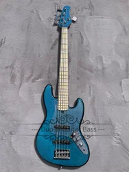 Blue Bass Guitar 5 Strings Bass Basswood Body Flamed Maple Top Fixed Bridge Acrylic Pickguard Maple Neck Whiten Shell Inlay