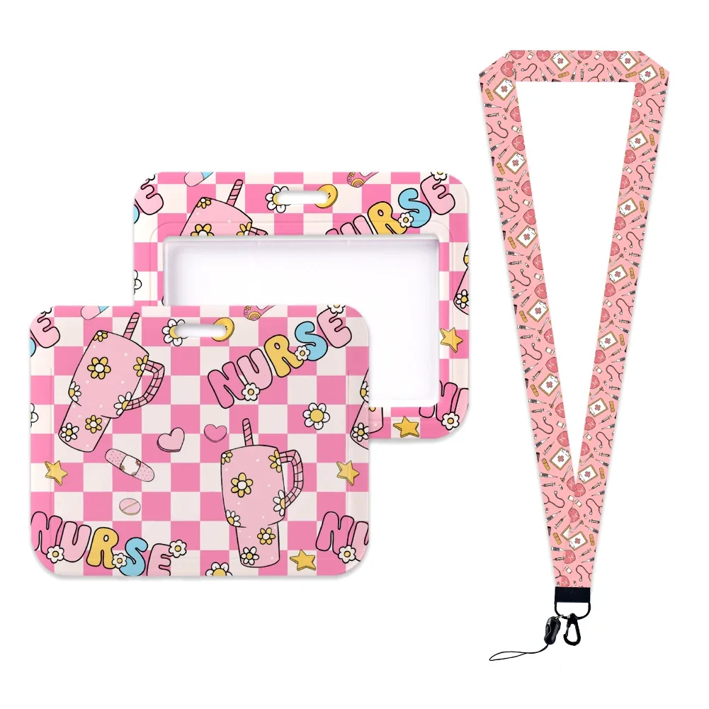 Pink Medical Neck Strap, Polyester Stationery, ID Card Holder, Hanging Rope, Lanyard Keychain, Badge Holder