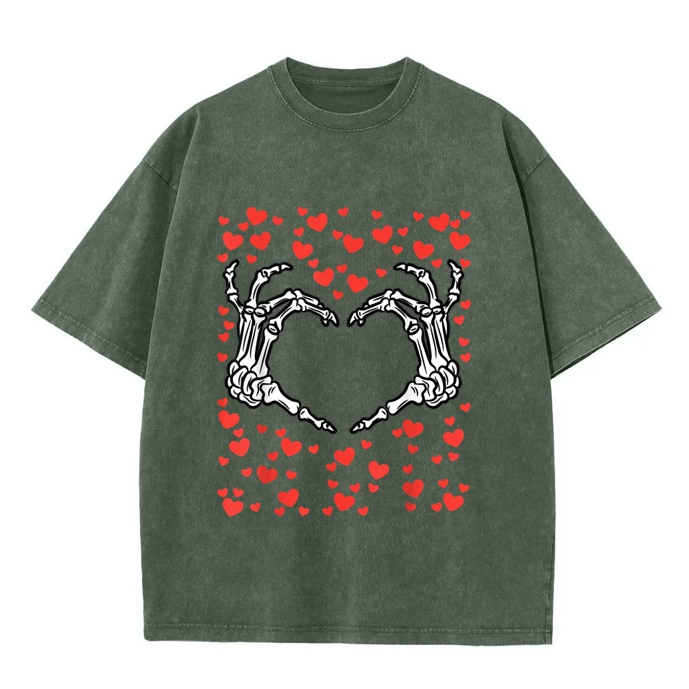 Daily T Shirt Valentine Skeleton Hand Heart Funny Cute Bones Couple T-Shirt Polera Fashion Brasil 100% Cotton Men Tee Top Grey