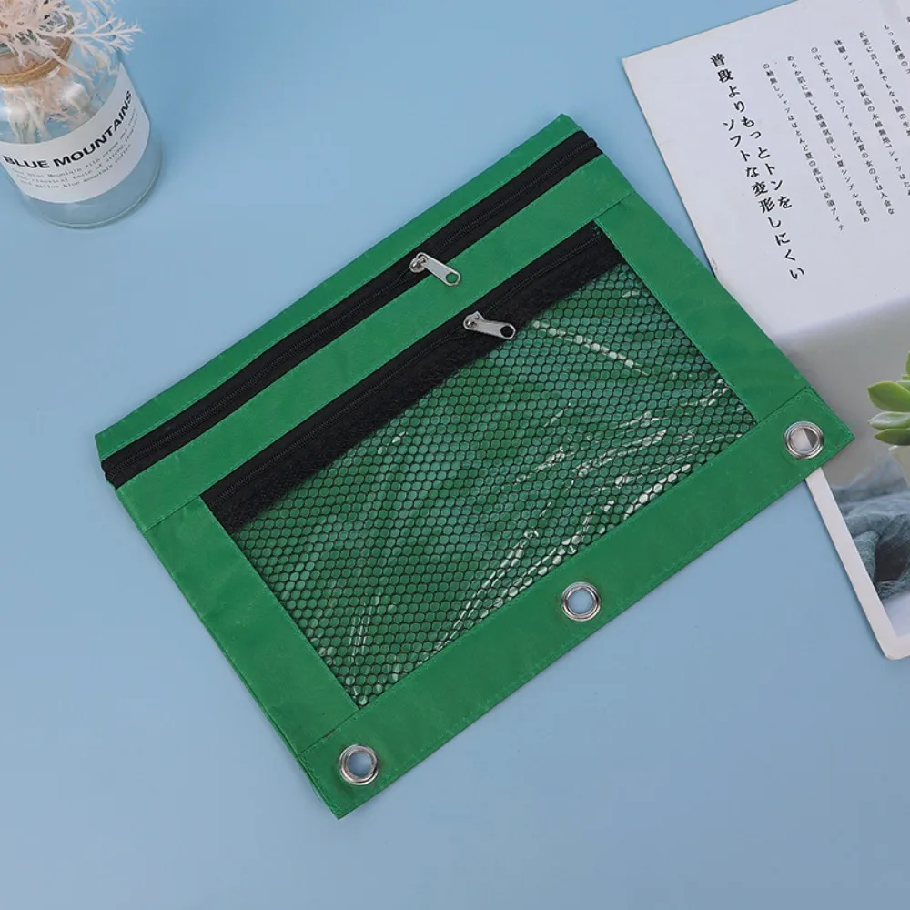 Documents Bag Practical Three Hole Pencil Case Pouch Portable Oxford Cloth Mesh Pencil Pouch Square Durable Storage Bag Office