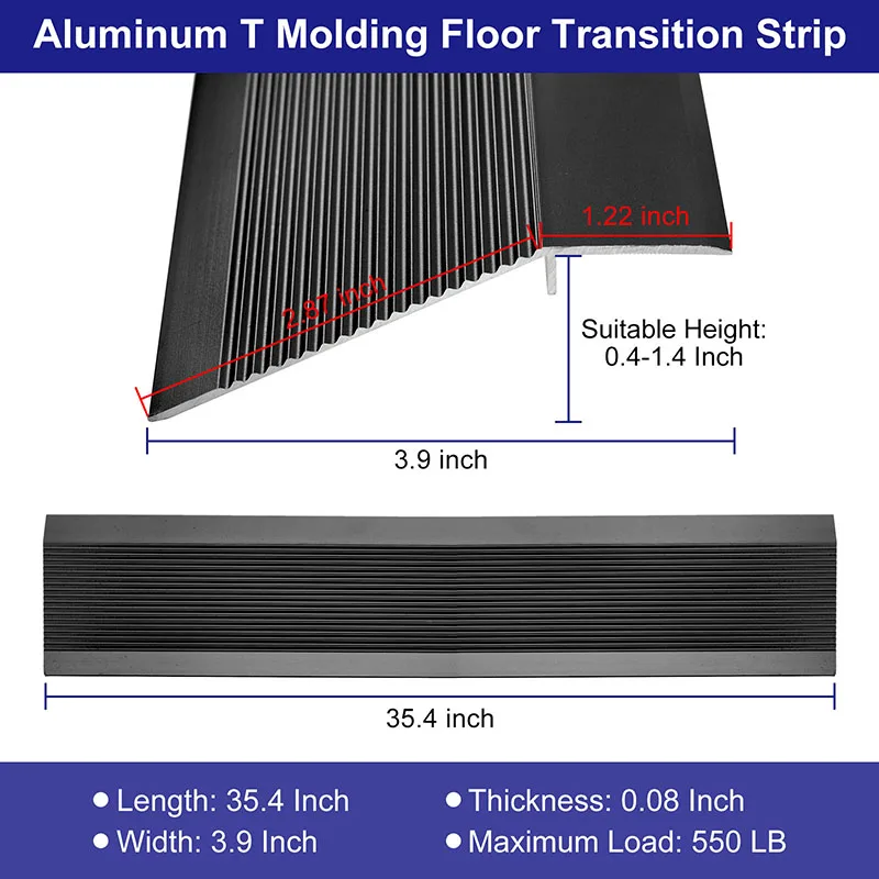 Tira de transición de suelo de alfombra de puerta de aluminio, tira de transición de azulejo, borde de puerta laminado, 90cm, blanco y negro