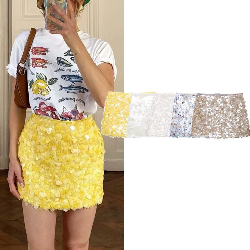 

EDSA Women Sexy Sequin Mini Skirt for Party Slim Hip Package Female Short Skirts Summer High Street Club Shining Lady