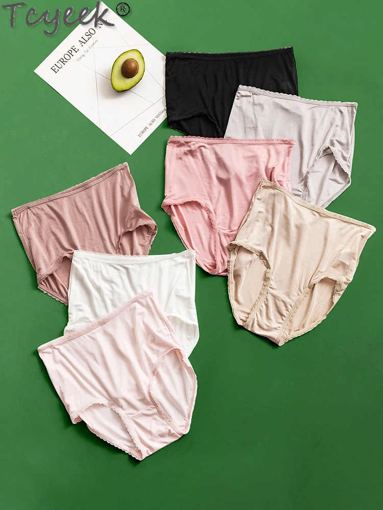 

Tcyeek 100% Mulberry Silk Woman Panties Summer Breathable Briefs High Waist Plus Size Underpants for Woman Calzones Para Mujer