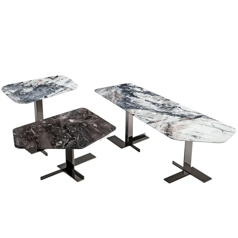 Square stainless steel marble coffee table simple modern metal combination tea table light luxury Nordic designer small side