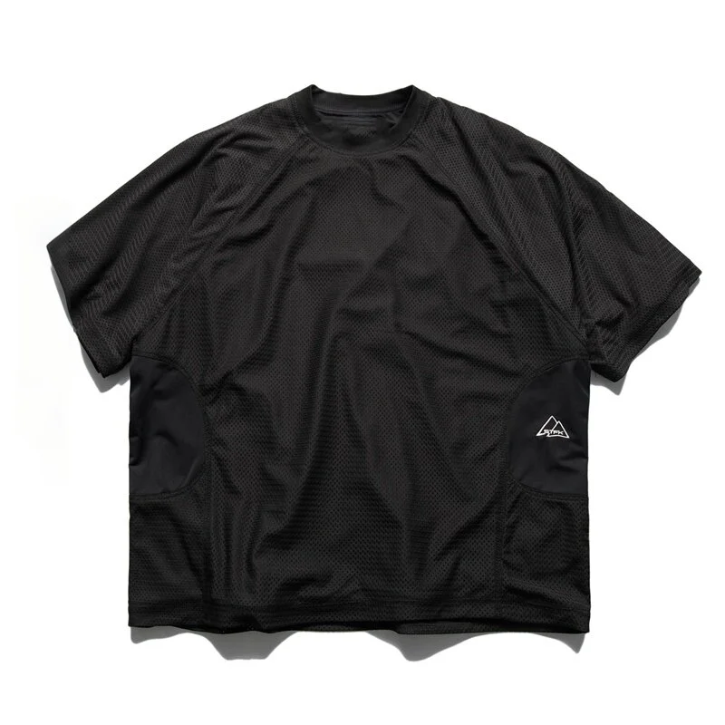 Summer outdoor mesh fabric quick drying short sleeved T-shirt, men's and women's trendy round neck pullover, half sleeved round