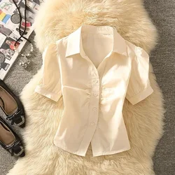 Y2K Chiffon Women Shirts Korean Casual All-Match Female Slim Puff Sleeve Top Summer Fashion Office Ladies Blouse New