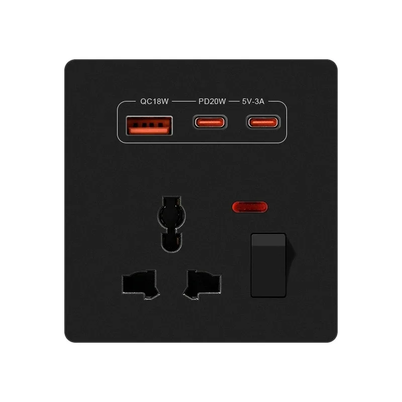 Universal 3Pin Wall Socket With 20W Fast Charging Type-C USB Port,UK Plastic Electrical Wall Dual Type-C Power Outlet AC110-250V view 5