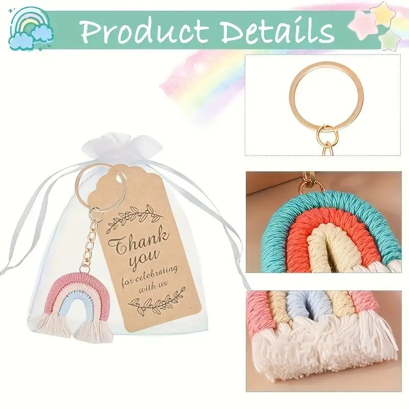 10-100Sets Hand-woven Rainbow Keychain Party Gift Set, Suitable for Wedding Parties, Birthdays, and Bachelor Parties