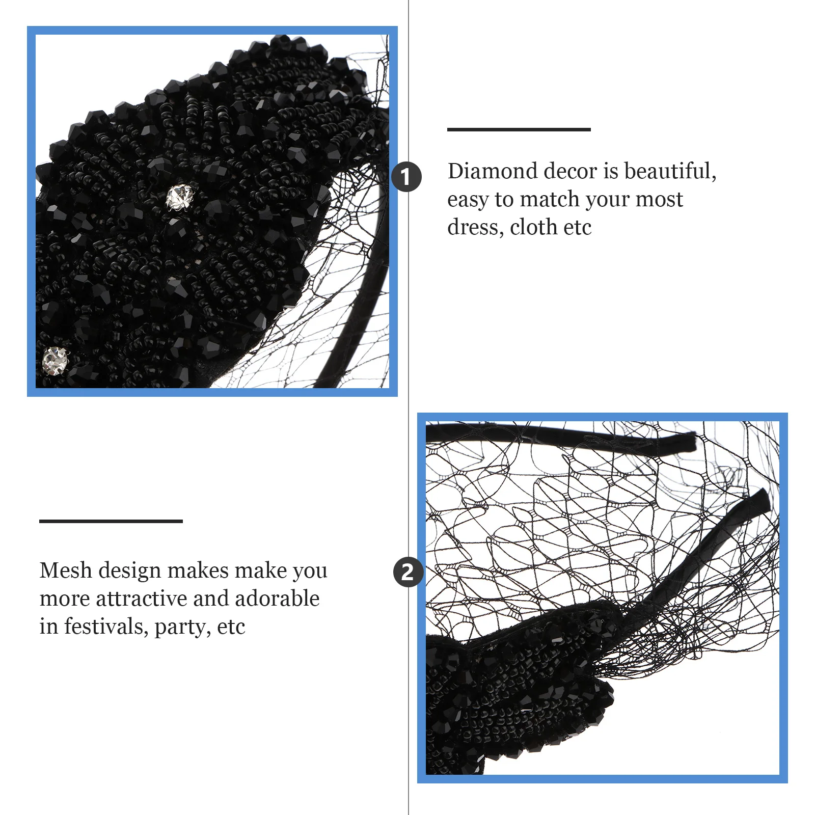 

Retro Veil Hair Accessories White Headbands Women Lady Headpiece Mesh Diamond Headdress Headwear Lightweight Festivals Party