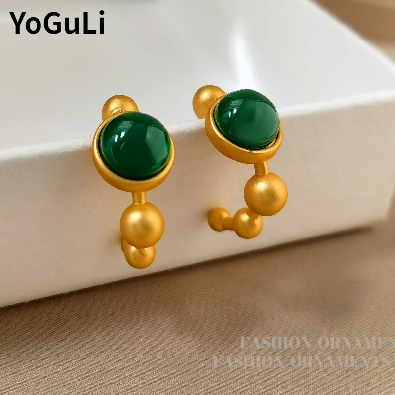 

Fashion Jewelry Elegant Temperament Gold Color Green Stone Hoop Earrings For Women Female Gifts Ear Accessories Hot Sale
