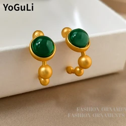 Fashion Jewelry Elegant Temperament Gold Color Green Stone Hoop Earrings For Women Female Gifts Ear Accessories Hot Sale