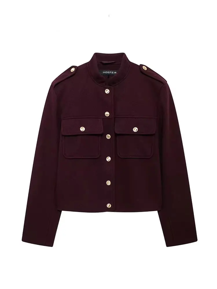 2024年秋ファッション向けHH女性用ストリートファッションジャケット、長袖、ラペル、シングルブレスト、無地、ポケット付き、カジュアルコート