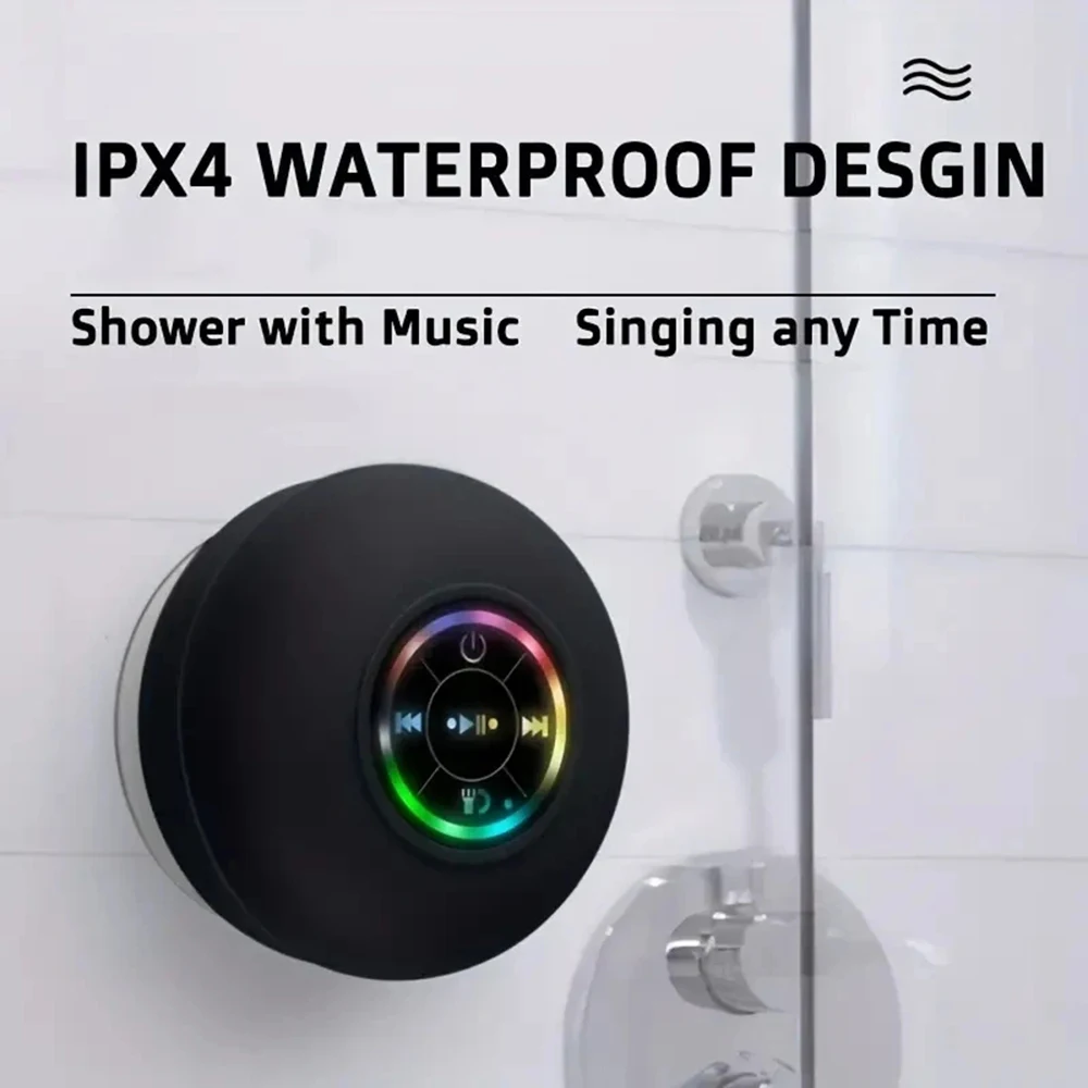 Waterproof Bluetooth Shower Speaker with Suction Cup and LED Lights Portable 3D Surround Stereo subwoofer compact bathroom speak