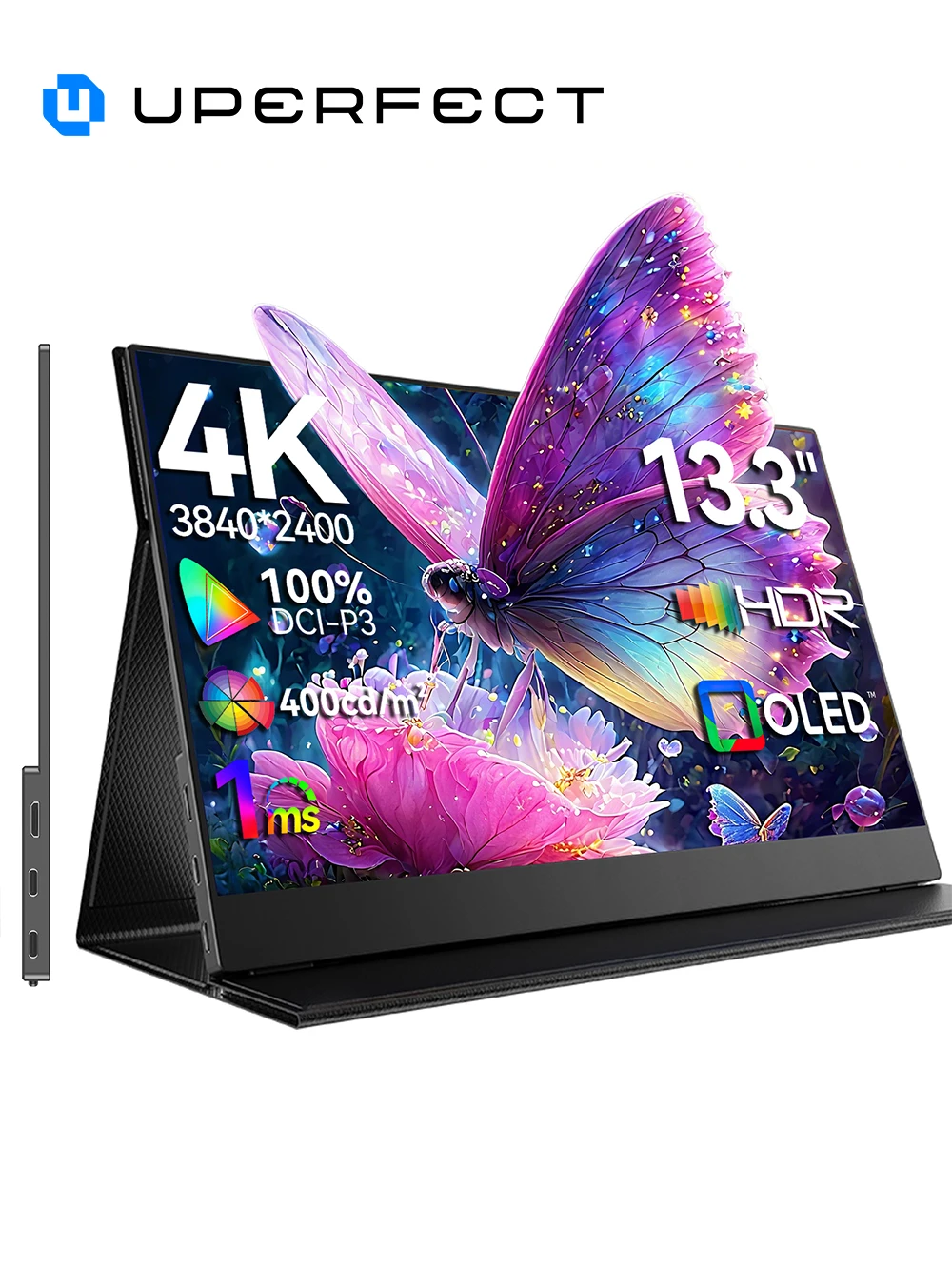 UPERFECT Tragbarer OLED-Monitor 13,3 Zoll 4K 3840*2160 1MS USB-C HDMI Computer-Gaming-Display mit 100 % DCI-P3 für Laptop Windows Mac Telefon Switch PS5