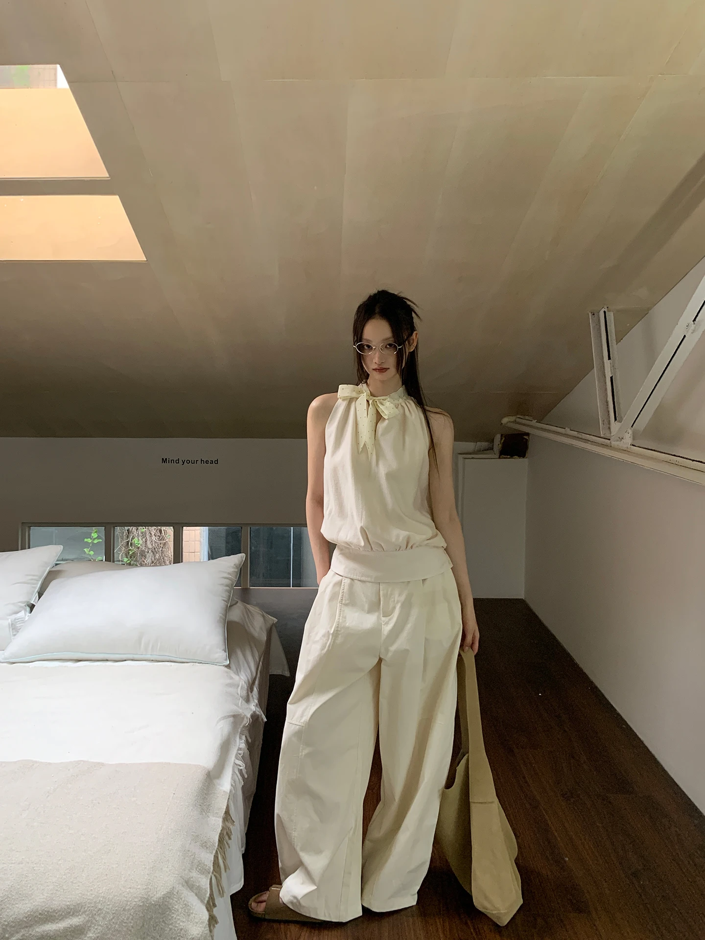 Abito a vita bassa Pantaloni a gamba larga Pantaloni casual estivi larghi da donna Commute Sle Taglio dritto Miscela di cotone G Sli